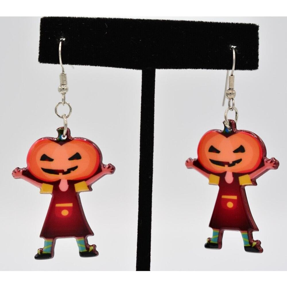 Halloween Earrings Jack O Lantern Pumpkin Head Girl Kid Child Trick Treat BinAK